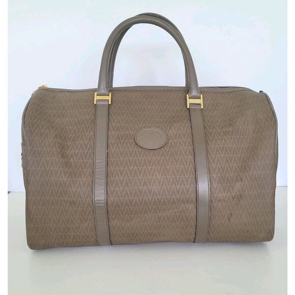 Mario Valentino Vintage Duffle Boston Tote Bag Handbag Large Travel Brown Logo - Picture 1 of 16